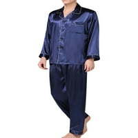 Sanviglor férfi hálóruha Hosszú ujjú Loungewear hajtóka nyak hálóruha szabadidős pizsama szett tavaszi Pjs Kék 3XL