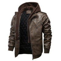 Clearance Férfi Motorkerékpár bőrdzseki Steppelt meleg kabát Multi Pocket megvastagodott levehető kapucnis Plusz méretű