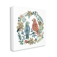A Stupell madarak ültek természetes virágos koszorú állatok és rovarok festménygaléria csomagolt vászon nyomtatott