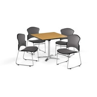 Multi-Use szünet szoba csomag, 36 tér Flip-Top asztal Szövet Stack székek, tölgy kivitelben Fekete ülések