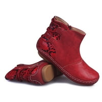Női cipő Retro női bőr lapos Csipke-up Szerpentin nyomtatás rövid zsákmányt Kerek Toe cipő piros