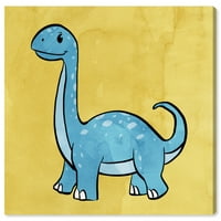 A Runway Avenue állatok fali művészete vászon nyomtatványok „itty bitty dino” dinoszauruszok - kék, sárga