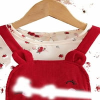 Aranyos Ditsy virágos kerek nyakú Hosszú ujjú piros-fehér kisgyermek lányok kétrészes ruhák