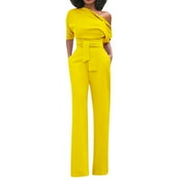 Jumpsuits Női Alkalmi Szilárd Egyenes Láb Jumpsuit Off Váll Rövid Ujjú Smocked Derék Playsuit Air Essentials Jumpsuit