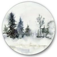 Designart 'Karácsonyi minimalista hó- és erdei táj' Lake House Circle Metal Wall Art - 29 lemez
