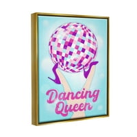 Stupell Industries Tánc Queen Retro Disco Ball Beauty & Divat festmény Arany úszó keretes művészeti nyomtatási fal