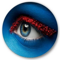 Designart 'Woman szem kék festékkel az arcon és a piros golyók' Modern körfém fali művészet - 11 -es lemez