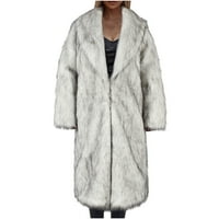 jsaierl női téli kabát vastag és meleg szőrös bolyhos Egyszínű Fau szőrme V-nyakú hosszú kabát kabát felsőruházat