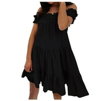 Wefuesd fekete ruhák nőknek Női nyári csipke Egysoros gallér Egyszínű Alkalmi Laza szegély Térdig érő ruha női nyári