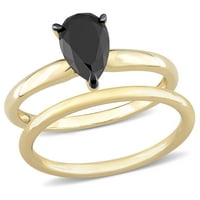 Miabella női karátos T.W. Körte vágott fekete gyémánt 14 kt sárga arany pasziánsz 2 darabos menyasszonyi készlet