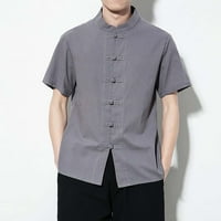 Férfi ingek nyári új etnikai stílusú ing egyszínű ing férfi lemez gomb felállni gallér Vékony Vékony Rövid ujjú ing