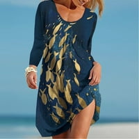 Női Virágos Sundress Hosszú Ujjú O-Nyakú Ruha Boho Print Beach Dress Vestidos