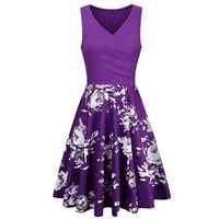 Sundresses a nők Molett molett divat alkalmi nyomtatás U-nyakú ujjatlan A-line ruha tavaszi nyári ruhák a nők Lila