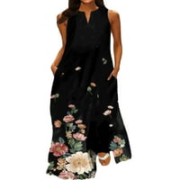 Női nyári strand Sundress ujjatlan hosszú tartály ruha A-Line Maxi ruhák napi Szexi Fekete XL