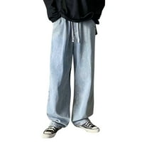 Pxiakgy utca rugalmas Plusz méretű laza láb széles nadrág Derék Férfi nadrág divat farmer férfi nadrág Kék XL