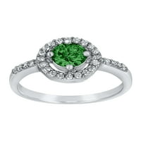 Sterling ezüst kerek smaragd zöld köbös cirkónia halo gyűrű