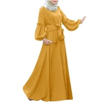 Voncos Maxi ruhák Női Clearance-Hosszú ujjú Kerek nyakú Egyszínű Alkalmi őszi téli divat Női ruhák nyári sárga Méret
