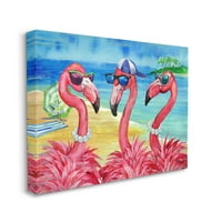 Stupell Industries Flamingo Friends Tropical Island Coast Graphic Galéria csomagolt vászon nyomtatott fali művészet,