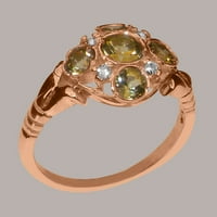 Brit készült 14K Rózsa arany természetes Peridot & gyémánt női eljegyzési gyűrű - méret opciók-méret 4.75
