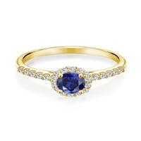 Drágakő Király 0. Ct kerek kék létrehozott zafír 10K sárga arany Labor termesztett gyémánt gyűrű