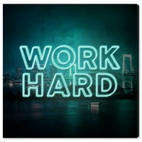 Wynwood Studio tipográfia és idézetek vászon art nyomtatás „Work Hard City” motivációs idézetek és mondások - Kék,