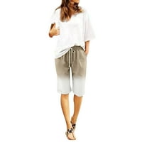 Női rövidnadrág divatos Elasztikus derék alkalmi Kényelmes pamut vászon strand rövidnadrág húzózsinórral Térdig érő