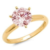 1.5 ct kerek vágott rózsaszín szimulált gyémánt 18K sárga arany évforduló eljegyzési gyűrű mérete 6.25