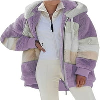 Női Zip Up plüss flanel Színes blokk varrás Sherpa kabát kabát téli meleg polár takaró kabátok kapucnival a nők számára