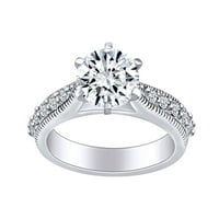 Karátos kör alakú fehér természetes gyémánt pasziánsz eljegyzési gyűrű 14k szilárd fehér arany gyűrű méret-8.5