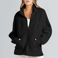 Női divat kabát őszi téli felsőruházat kabát laza tiszta színű cipzáras felsők blúz zseb Pulóver kabátok Fekete M