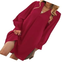 Alkalmi szilárd fogazott nyakú tunika ruha Hosszú ujjú Piros Női ruhák M