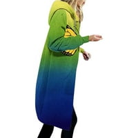 Simplmasygeni Női Hosszú ujjú felső kapucnis Clearance Priting színes alkalmi pulóver divat hosszú kabát gradiens Laza