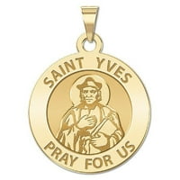 Picturesongold.Com Saint Yves vallási érem Nyaklánc medálok mérete negyed-szilárd 14K sárga arany