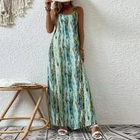 Női Bohém nyomtatási Slip ruha Maxi ruha tengerparti nyaralás Ruha Nyomtatott Slip ruha Zöld XXXL