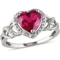 Miabella női 1- Carat T.G.W. A szív alakú Ruby és a Carat T.W. Gyémánt akcentus ezüst szívgyűrű