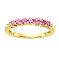 Primal Gold Karat Yellow Gold Lab létrehozott rózsaszín zafír és gyémánt gyűrű