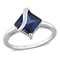 Miabella női 2- Carat T.G.W. A hercegnő-Cut létrehozta a kék zafír sterling ezüst geometriai csomagolási gyűrűjét
