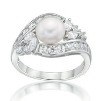 A Jay Heart Sterling ezüst divatos édesvízi gyöngy szimulált fehér gyémánt akcentus gyűrűvel
