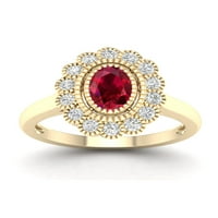 Imperial drágakő 10K sárga arany rubin - fehér zafír virág tört női gyűrű