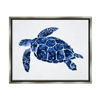 Stupell Industries kék foltos tengeri teknős tengeri állat illusztráció festés csillogás szürke lebegő keretes vászon