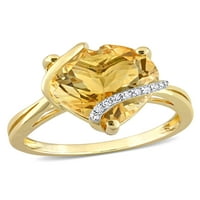 6- Carat T.G.W. Citrin és gyémánt akcentus sárga ródiummal bevont ezüst csomagolt kőgyűrű
