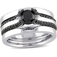 1- Carat T.W. Fekete gyémánt sterling ezüst menyasszonyi készlet