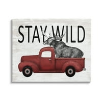 Stupell Industries Stay Wild jávorszarvas antik piros kisteherautó grafikus Művészeti Galéria csomagolva vászon nyomtatás