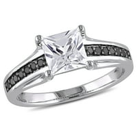 Miabella női 1- Carat T.G.W. Létrehozta a fehér zafírot és a carat t.w. Fekete gyémánt hercegnő-vágott eljegyzési gyűrű