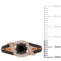 Carat T.W. Fekete -fehér gyémánt 10KT rózsa arany crossover gyűrű