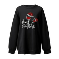 TKing Divat Pulóver Női Hosszú ujjú Crewneck karácsonyi nyomtatás felsők laza pulóver tunika ingek Fekete L