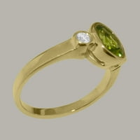 Brit készült 18K sárga arany valódi természetes Peridot & Diamond női Nyilatkozat gyűrű - méret opciók-Méret 8
