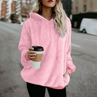 Tking divat pulóver női Molett méretű hosszú ujjú kapucnis szilárd felsők polár meleg pulóver ing rózsaszín S