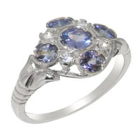 Brit készült 14K fehér arany természetes Tanzanite & Diamond Womens Anniversary Ring - méret opciók-méret 6.75