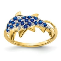 Szilárd 14K sárga arany gyémánt és zafír kék szeptember drágakő delfinek eljegyzési gyűrű mérete 9